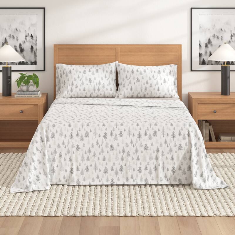 Linery & Co. Turkish Cotton Double-Brushed Christmas Flannel Bed Sheet Set - Full - Truckee - Grey