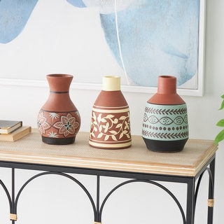 Orange Ceramic Floral Decorative Vase with 3 Different Patterns and ...