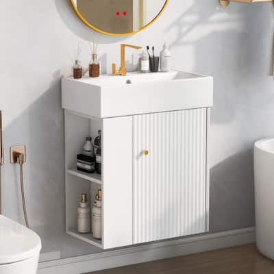 21.6" Floating Bathroom Vanity with Ceramic Sink and Side Open Storage