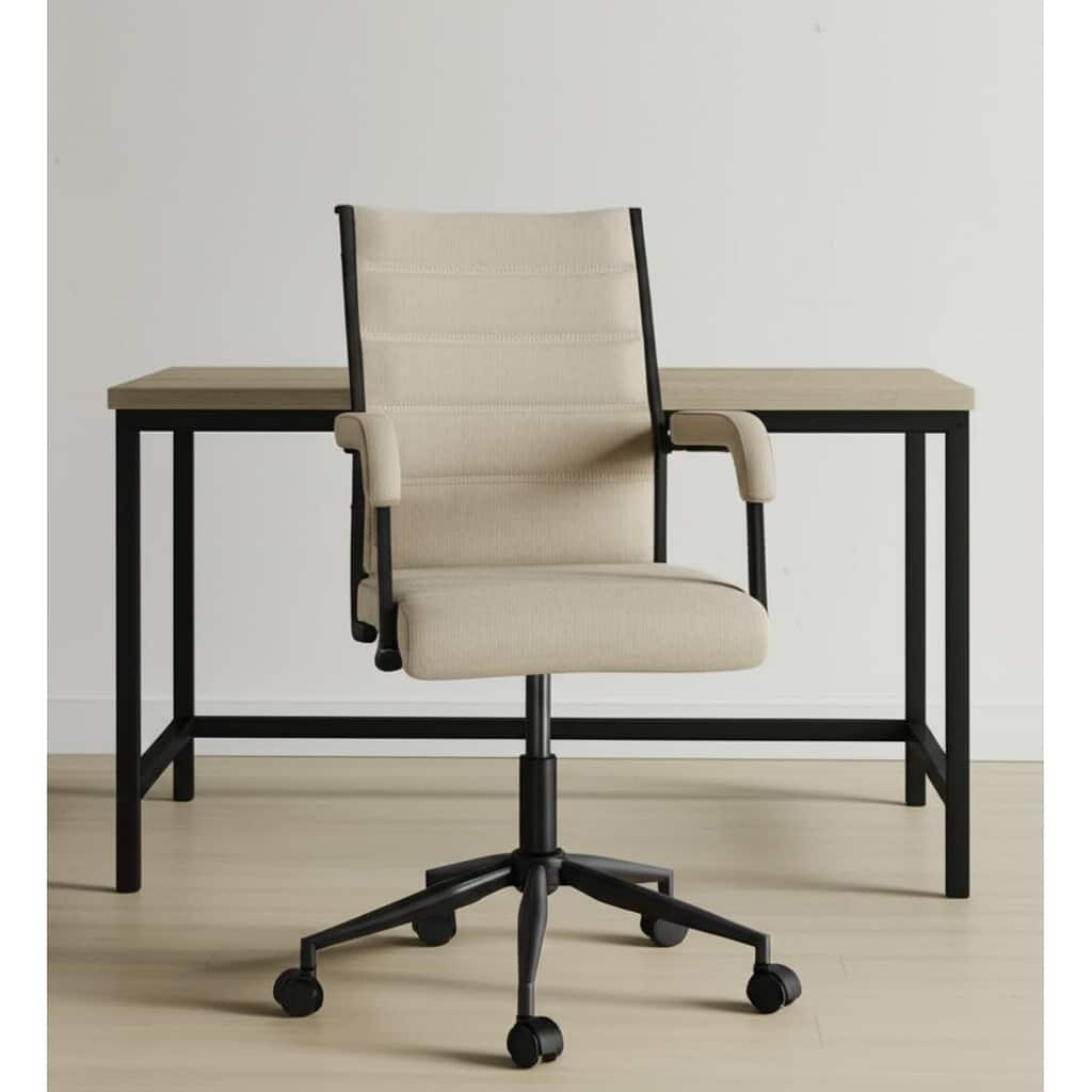 Beige and Black Adjustable Height Swivel Rolling Office Chair
