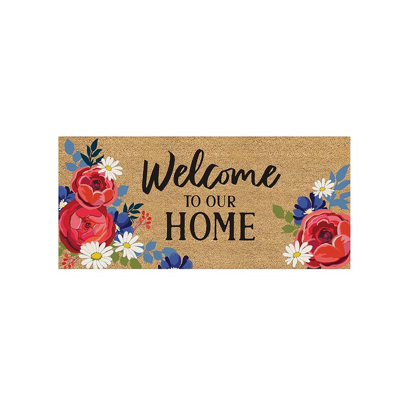 22 in. x 10 in. Red, White, and Blue Floral Fun Flocked Sassafras Coir Switch Mat