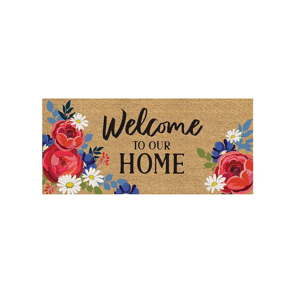 22 in. x 10 in. Red, White, and Blue Floral Fun Flocked Sassafras Coir Switch Mat