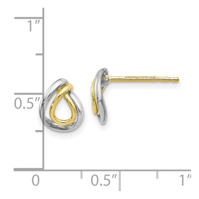 Curata 10k Yellow Gold With White Rhodium Polished Double Pear Post Earrings 9x8.75mm