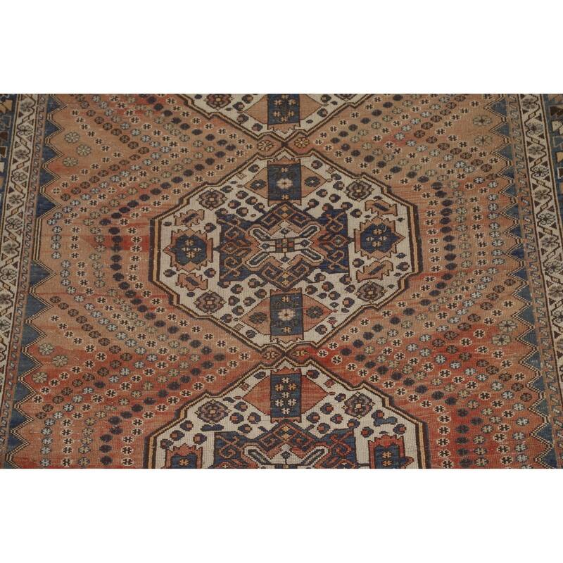 Traditional Bakhtiari Persian Vintage Rug Handmade Orange Wool Carpet - 6'10"x 9'11"