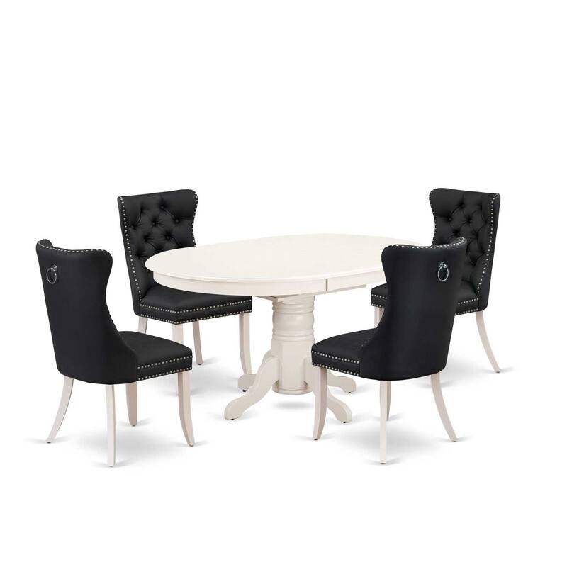 Modern 5 Piece Dining Set - Oval Table with 4 Linen White Chairs