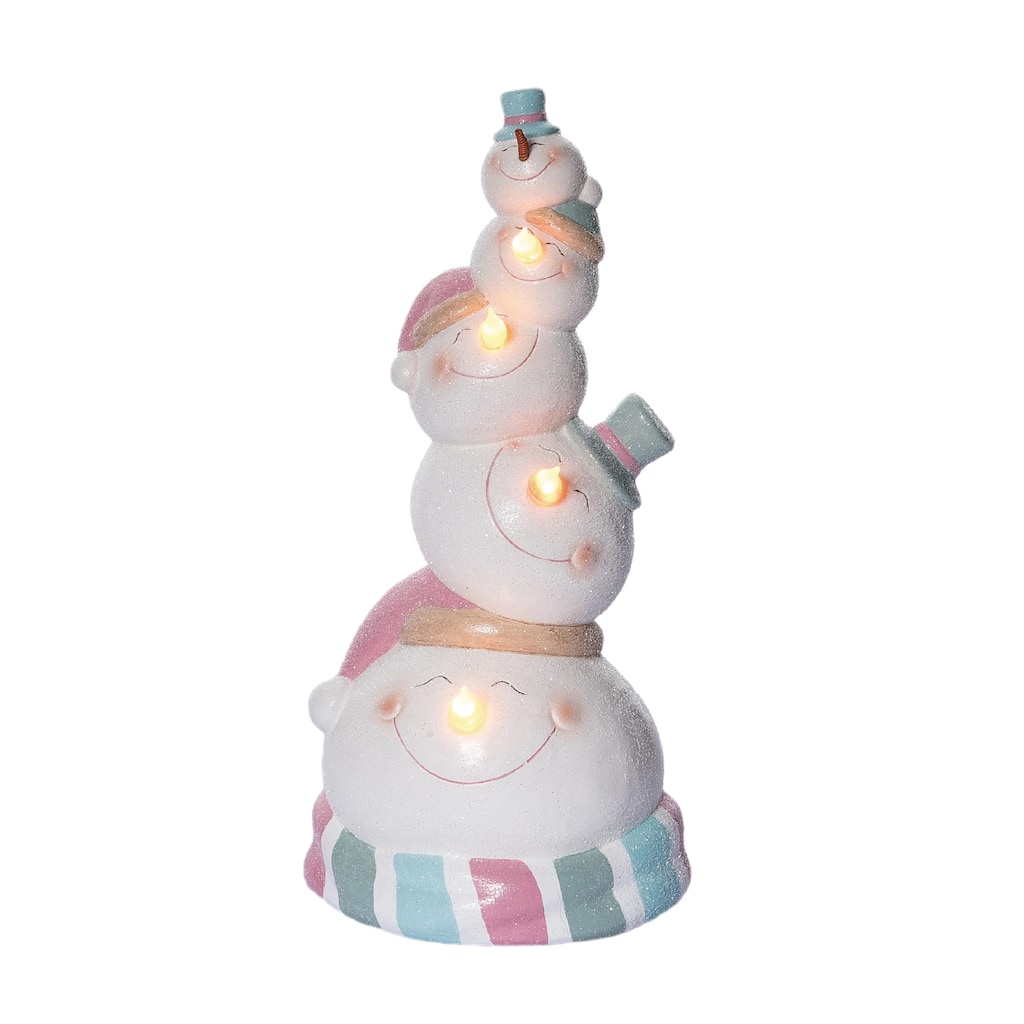 Transpac 13 in. Holiday Stacked Pastel Snowman Figurine