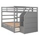 preview thumbnail 6 of 7, Gray Full Over Full Pine Bunk Bed with Trundle, Storage Stairs, Guardrail