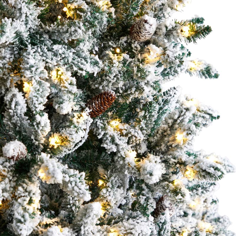 8Ft Artificial Christmas Tree with Warm Lights & Pine Cones - Holiday Decor - Green - 96