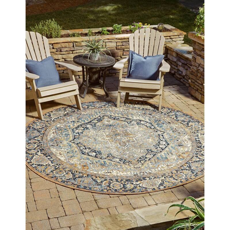 Outdoor Nirie Collection Area Rug - Blue - 7'10" Round