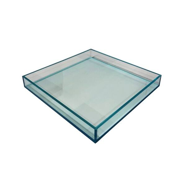 Light Pink Square Lucite Tray Teal 9x9x1.25 Inches On Sale Bed