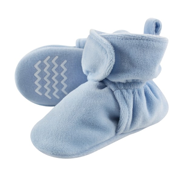 slide 1 of 1, Hudson Baby Infant and Toddler Boy Cozy Velour Booties, Light Blue Light Blue - 2