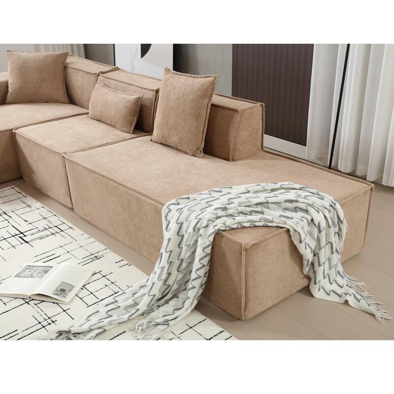 129.5'' Minimalist Modular L-Shaped 4 Seater Sectional Sofa Set with Chaise, Versatile Free-Combination Design