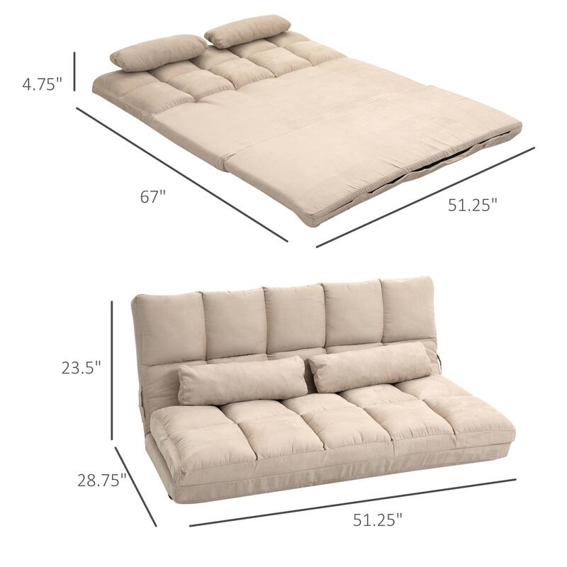 Convertible Floor Sofa Chair, Folding Couch Bed, Guest Chaise Lounge with 2 Pillows, Adjustable Backrest and Headrest