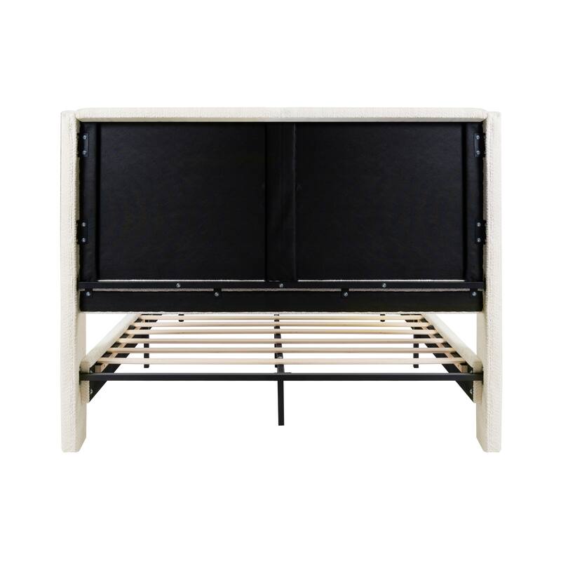 Queen Size Bed Frame with 55.5"High Back Upholstered Boucle Fabric Headboard