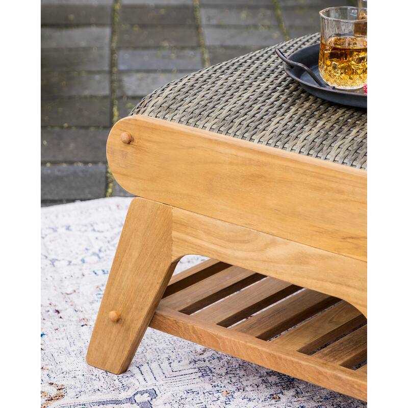 Cambridge Casual Camden Teak Outdoor Ottoman with Padded Woven Seat