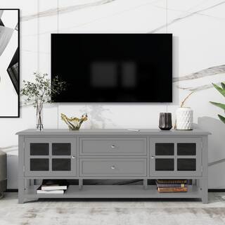 Elegant Grey Modern TV Stand with 2 Drawer and 2 Storage Spaces for Living Room Bedroom and Entertainment Center