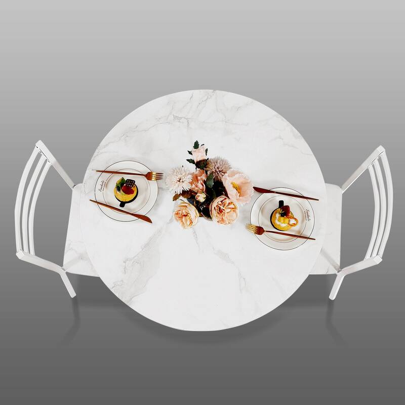 VECELO Round Dining Table, Metal Frame Dining Chairs, Modern Dining Table and Chairs Set for 2-4 People, 3 Options