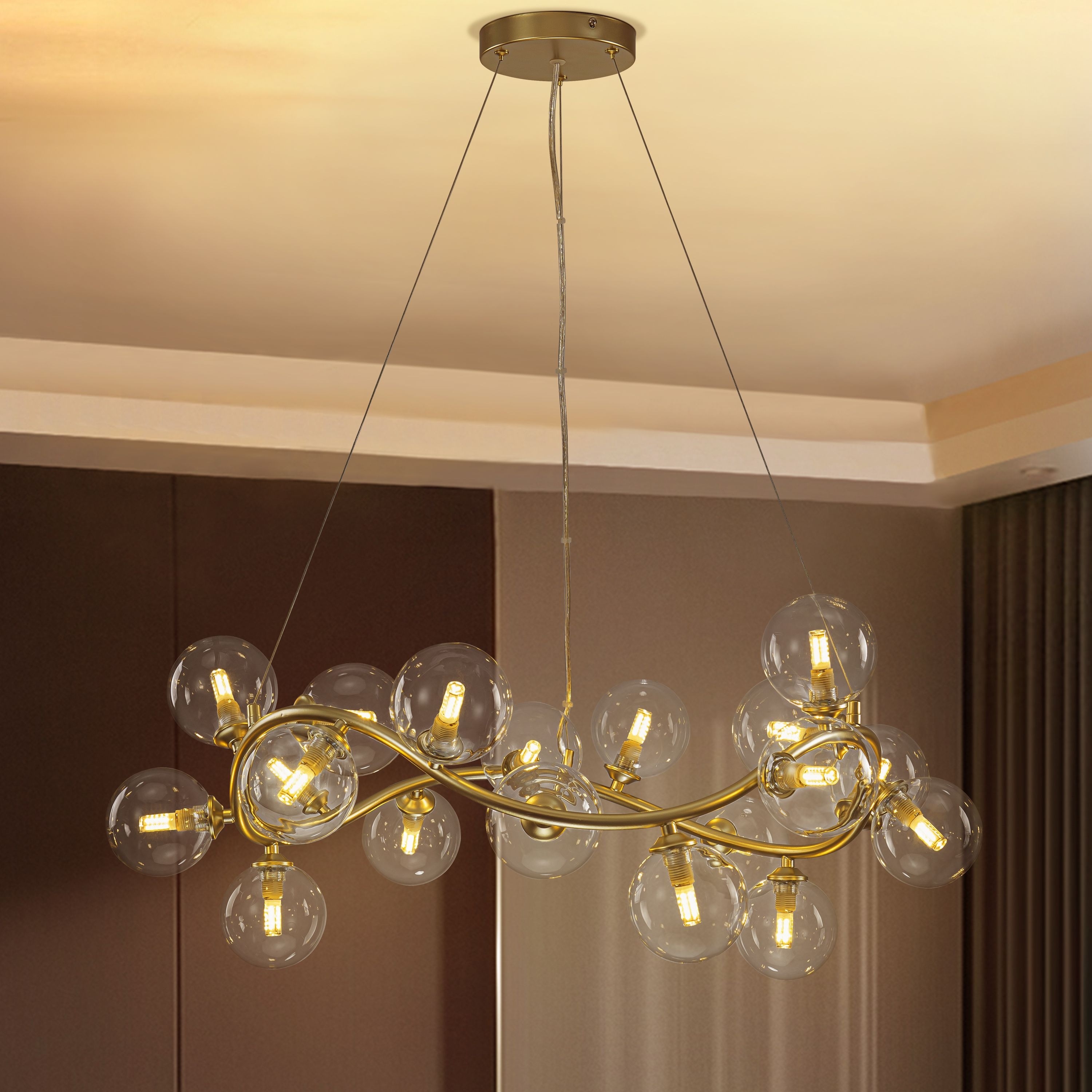 19-Light Modern Twisted Glass Bubble Globe Chandelier - Black & Gold