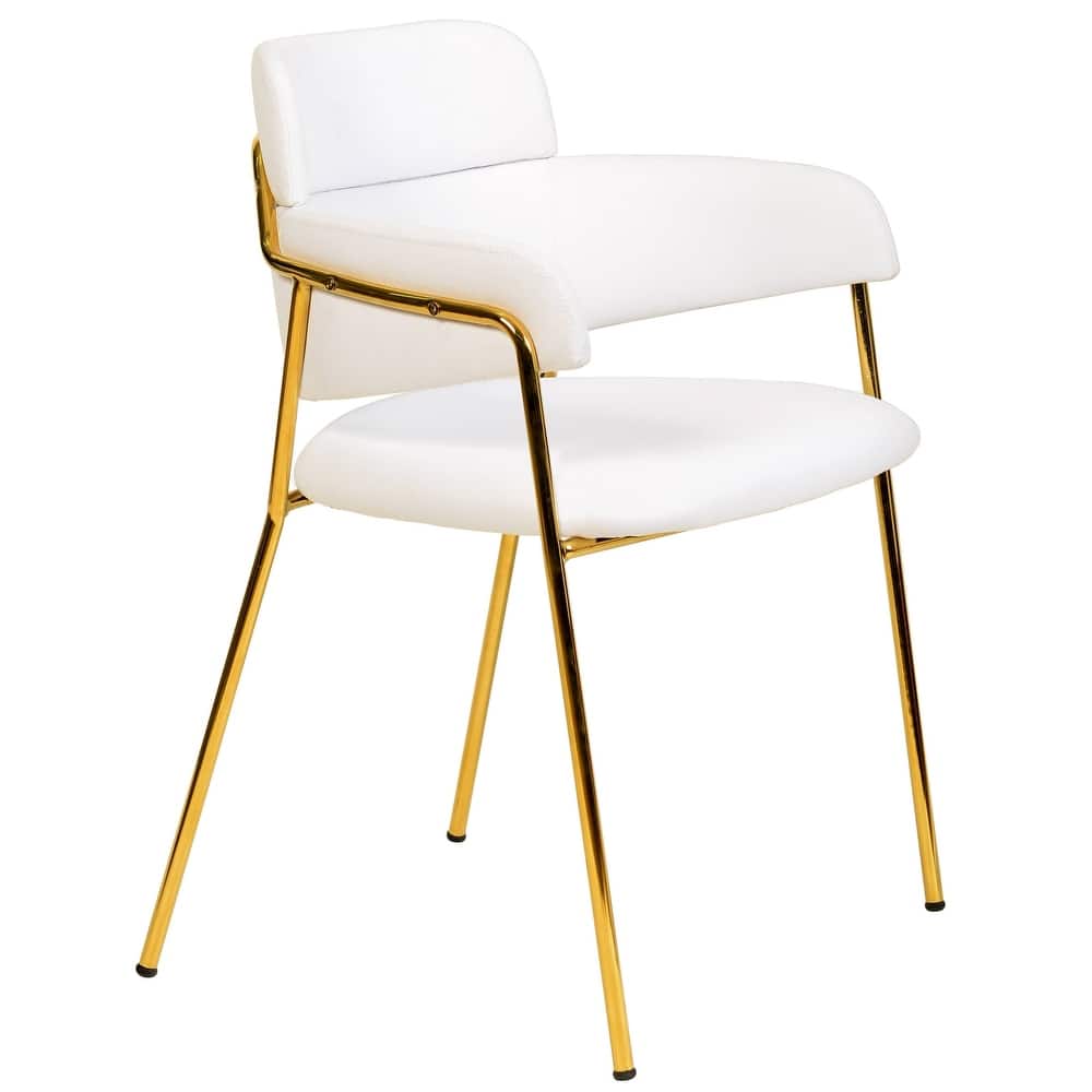 LeisureMod Axis Mid-Century Modern Upholstered Dining Chair with Curved Open-Back Design and Gold Steel Legs for Home & Kitchen