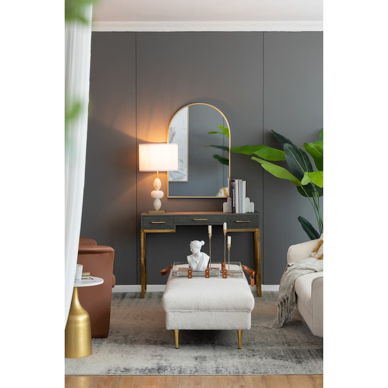 White and Gold Three Tiered Round Table Lamp with Drum Shade(Lamp Shade Assembly Required)