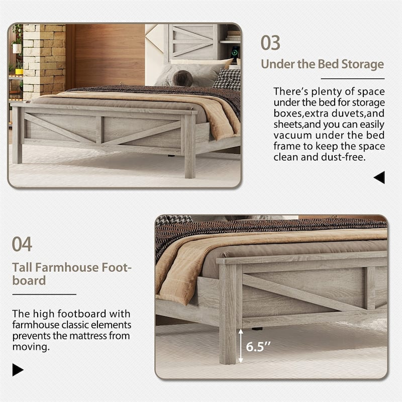 Bedroom Sets Queen Size Platform Bed with Charging Station,Nightstand,Dresser(Set of 3)