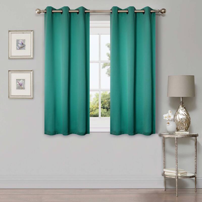 Superior Solid Machine Washable Room Darkening Grommet Curtains, Set of 2 - 42" x 63" - Cerulean Blue