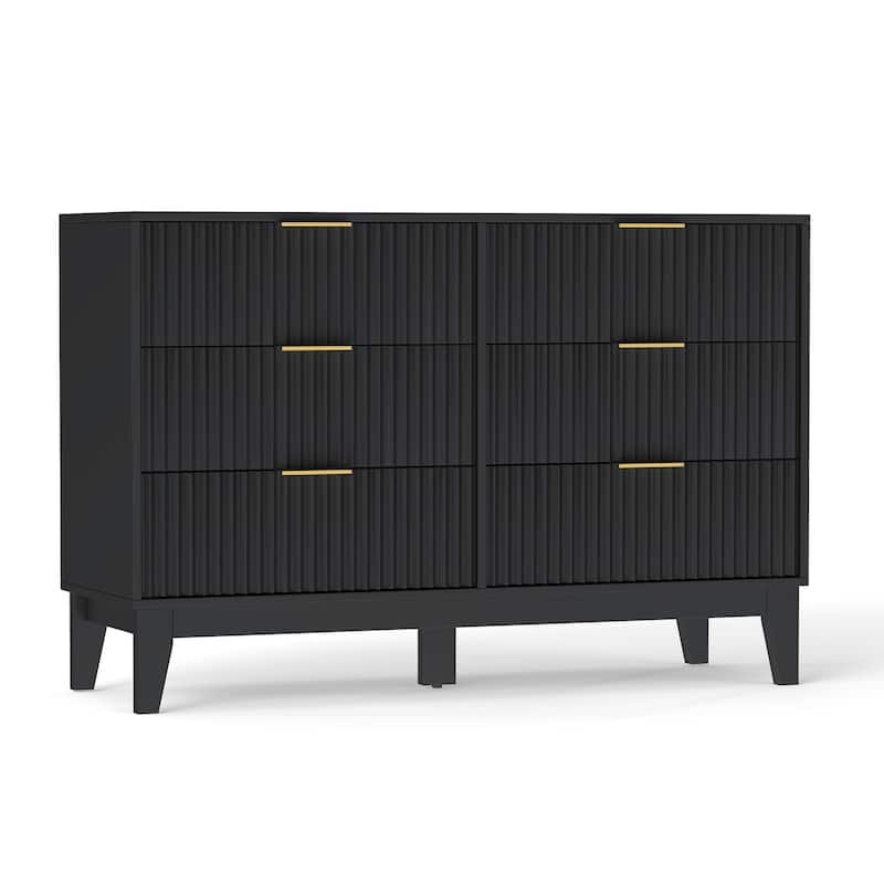 EROMMY Fluted Dresser 6 Drawer Mid Century Modern Dresser Wide Chest of Drawers with Metal Handles for Bedroom Living Room