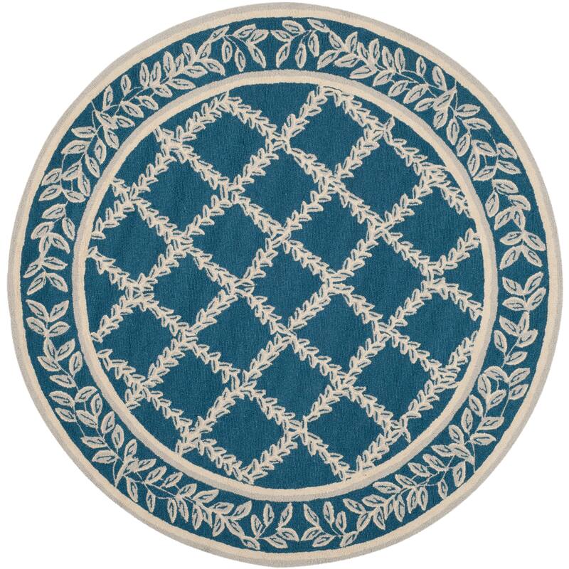 SAFAVIEH Handmade Chelsea Kimber Trellis French Country Wool Rug - 5'6" Round - Navy/Creme - Round