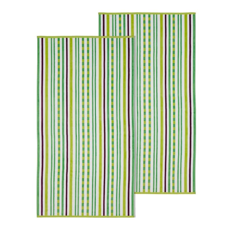 Superior 100% Cotton Stitch Stripe Textured Oversized Beach Towel (Set of 2) - Pear