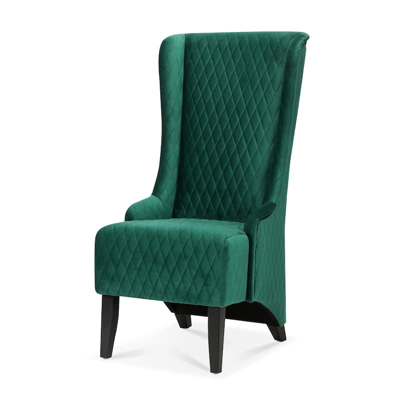 Upholstered Velvet Accent Chair with High Wingback and Wooden Legs