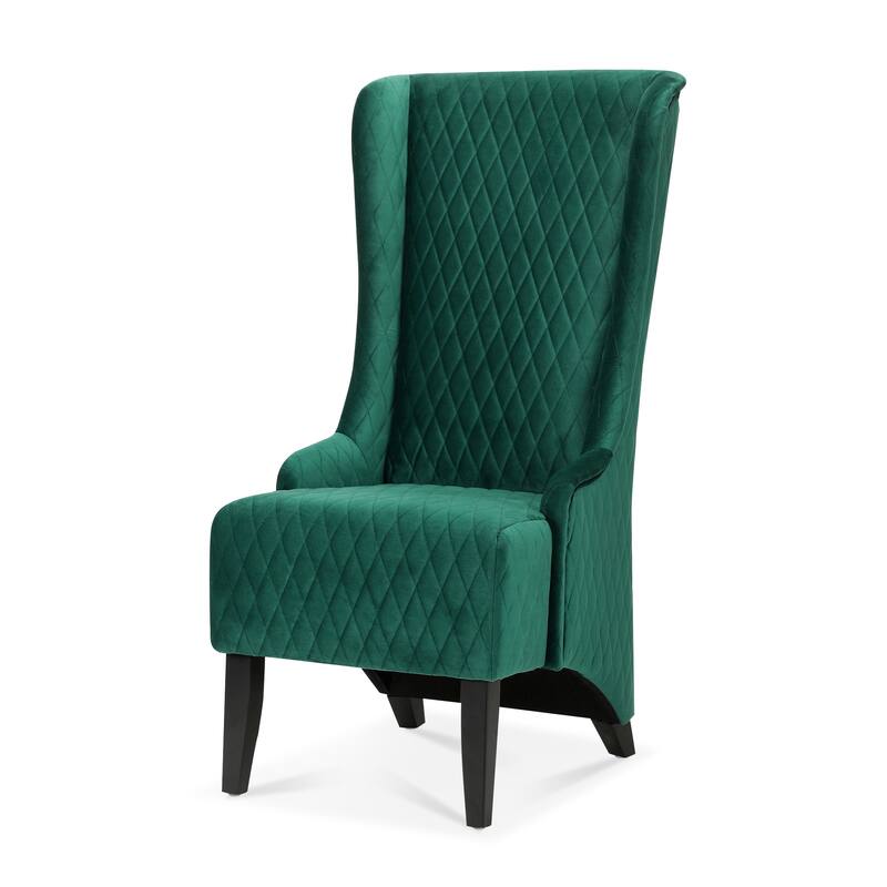 Velvet Wingback Chair with High Back Support and Wooden Legs