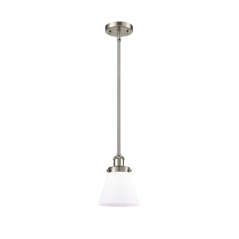 Innovations Lighting Small Cone 6" Wide Mini Pendant - Rod Hung - Brushed Satin Nickel / Matte White