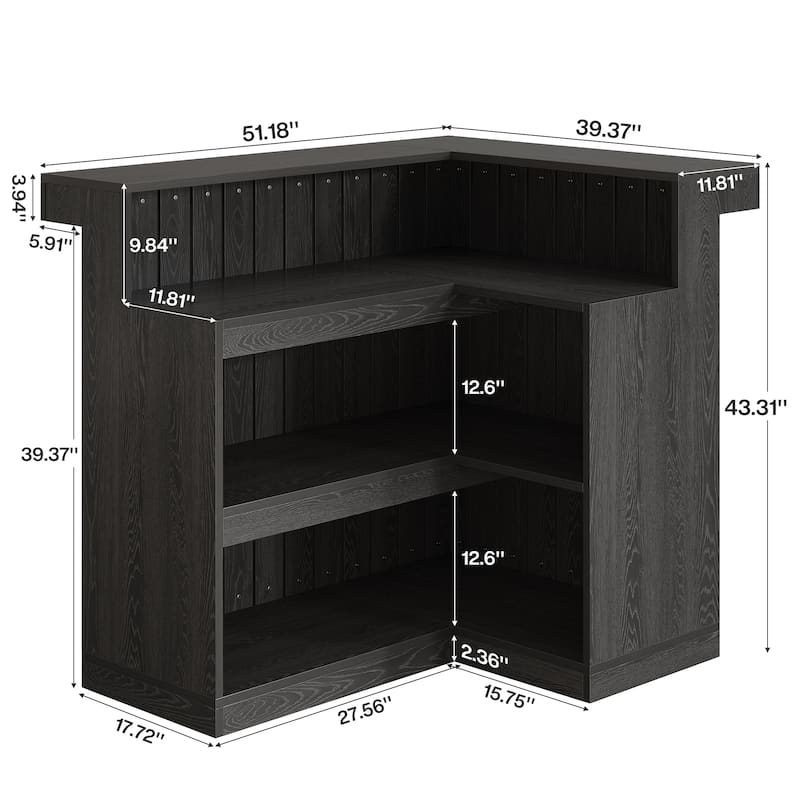 Industrial L-Shaped Corner Home Bar Cabinet with Wine Glass Racks
