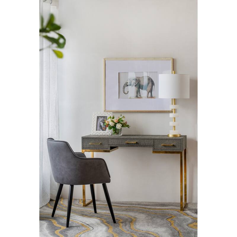 13x13x26" Marble Table Lamp with a white fabric drum shade