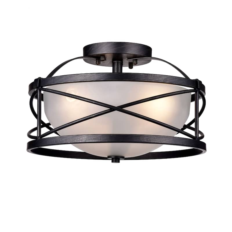 Blanca Antique Black Opal Glass Shade Semi-Flush Mount Chandelier - Antique Black