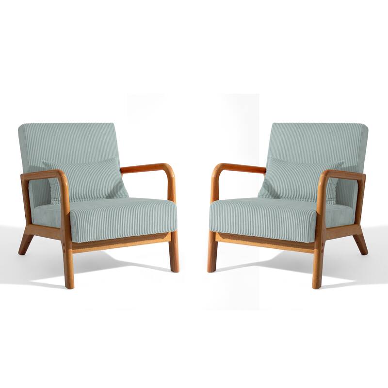 25" W Mid Century Upholstered Wood Accent Chair with Pillow set of 2
