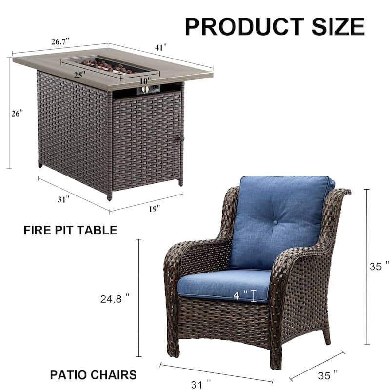 Outside Patio Chairs Sets with Fire Pit Table - Brown