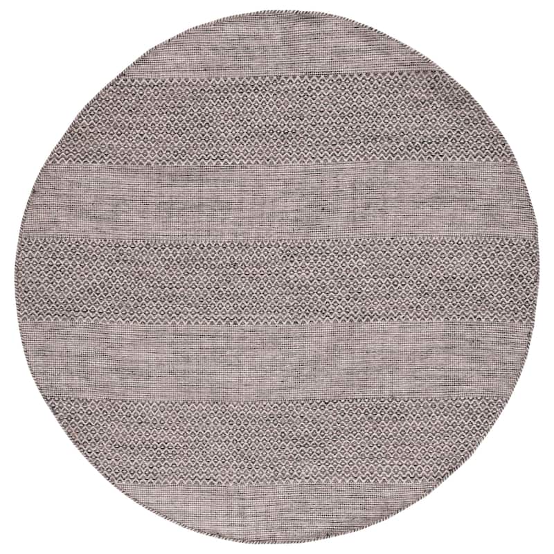 SAFAVIEH Handmade Montauk Alden Flatweave Cotton Fringe Rug - 4' Round - Ivory/Anthracite