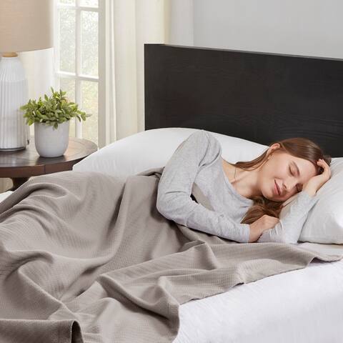 Madison Park Liquid Solid Colored Woven Cotton Blanket