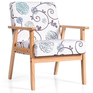 Costway Modern Accent Armchair Fabric Lounge Chair w/Rubber Wood Leg - Multi Color