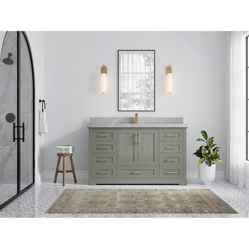 Willow Collection 60 in W x 22 in D x 36 in H Boston Single Bowl Sink Bathroom Vanity with Countertop
