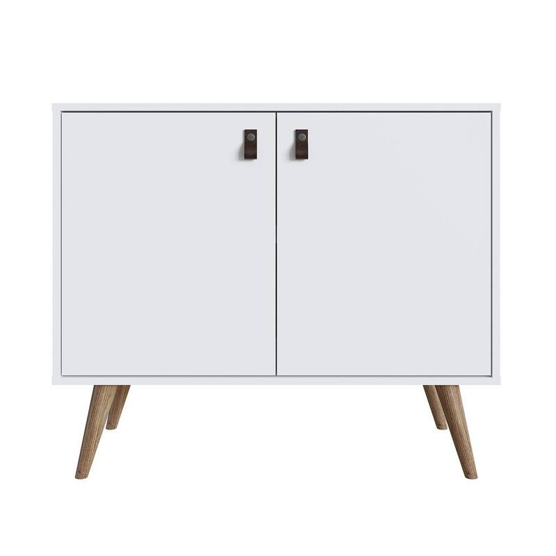Manhattan Comfort Amber Accent Cabinet with Faux Leather Handles in Blue and Nature - White