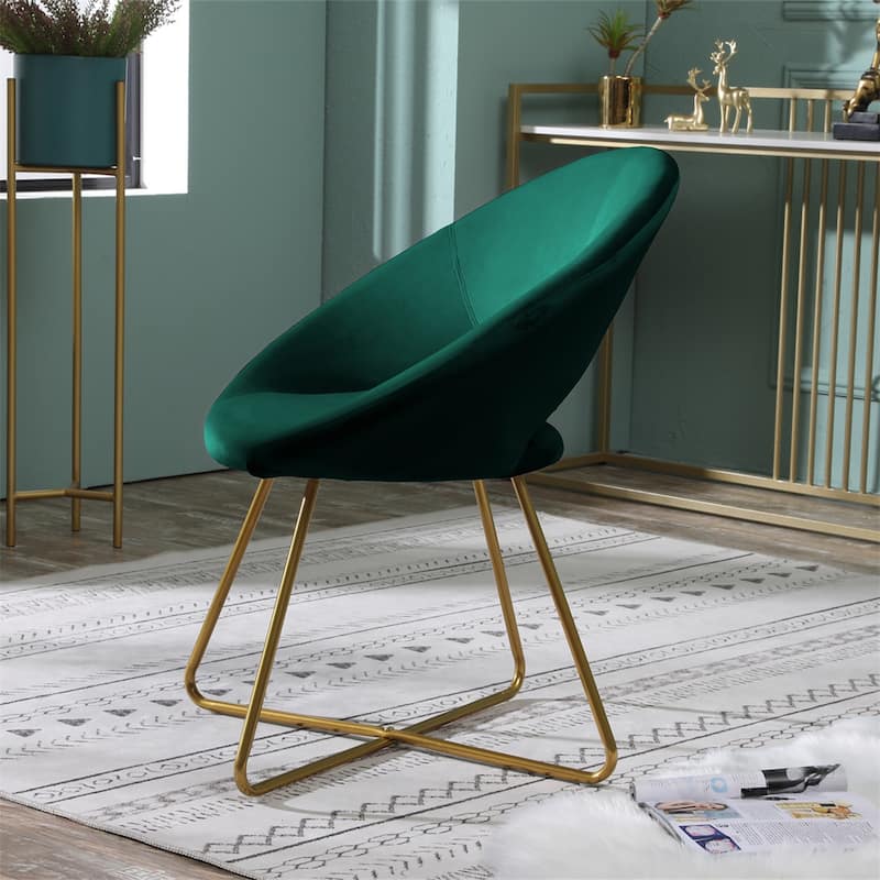 Silky Velvet Upholstered Accent Chair with Gold Tone Finished Base