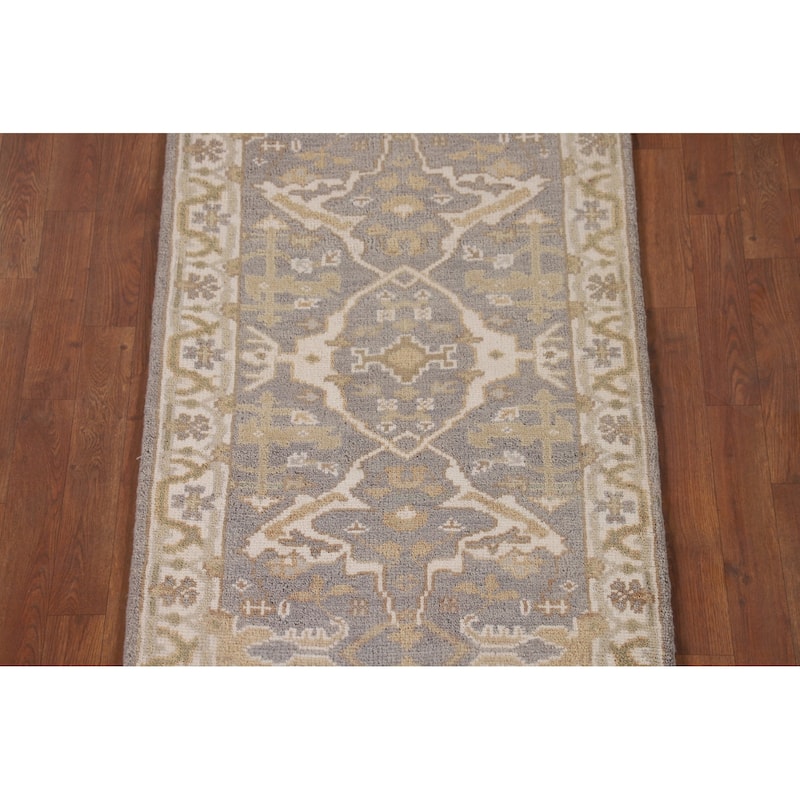 Gray Oushak Indian Runner Rug Handmade Wool Carpet - 2'7"x 11'7"