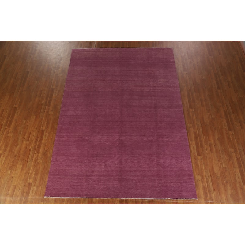 Hand Knotted Oriental 100% Wool Carpet Modern Solid Purples Gabbeh Area Rug - 11' 5'' X 8' 0''