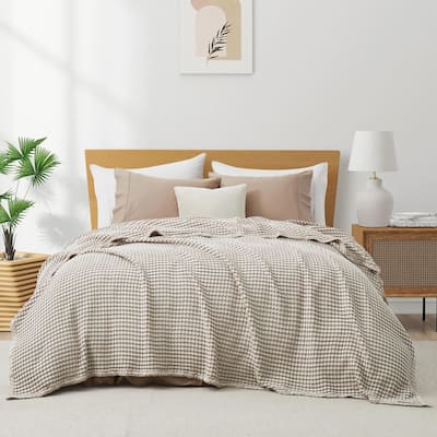 Organic Cotton Waffle Weave Bed Blanket, Breathable Textured Blanket for All Season