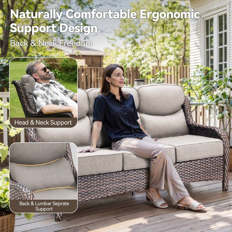 Pocassy 10 Pieces Outdoor 6 Inch Sofa Swivel Chair Ottoman with Fire Table