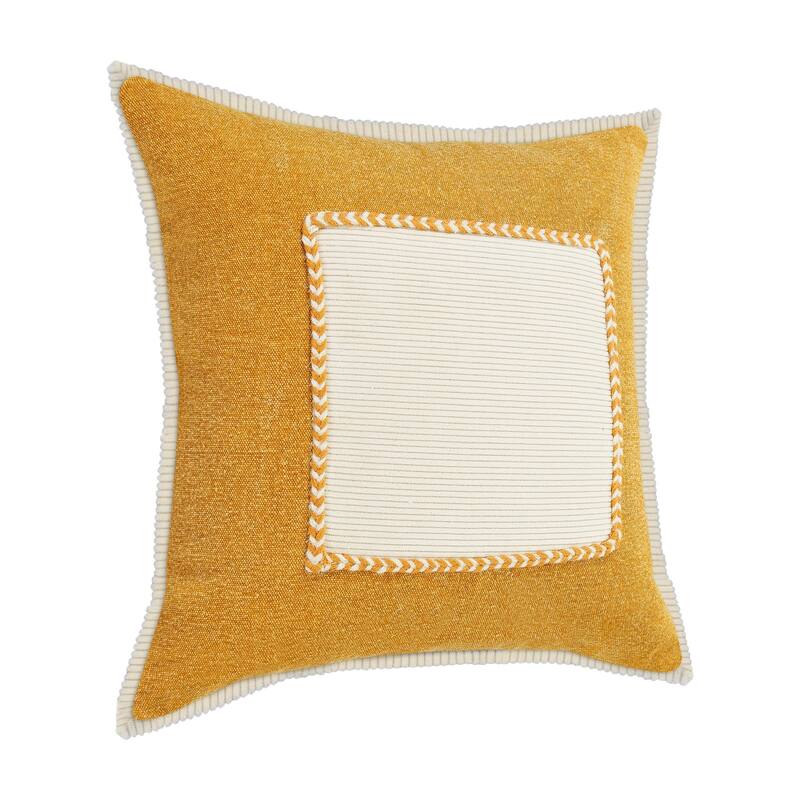 20" Yellow and Cream Framed Square Throw Pillow
