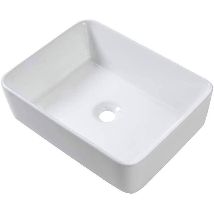 Lordear 19"x15" Rectangular Ceramic Bathroom Vessel Sink & Matte Black Faucet Combo