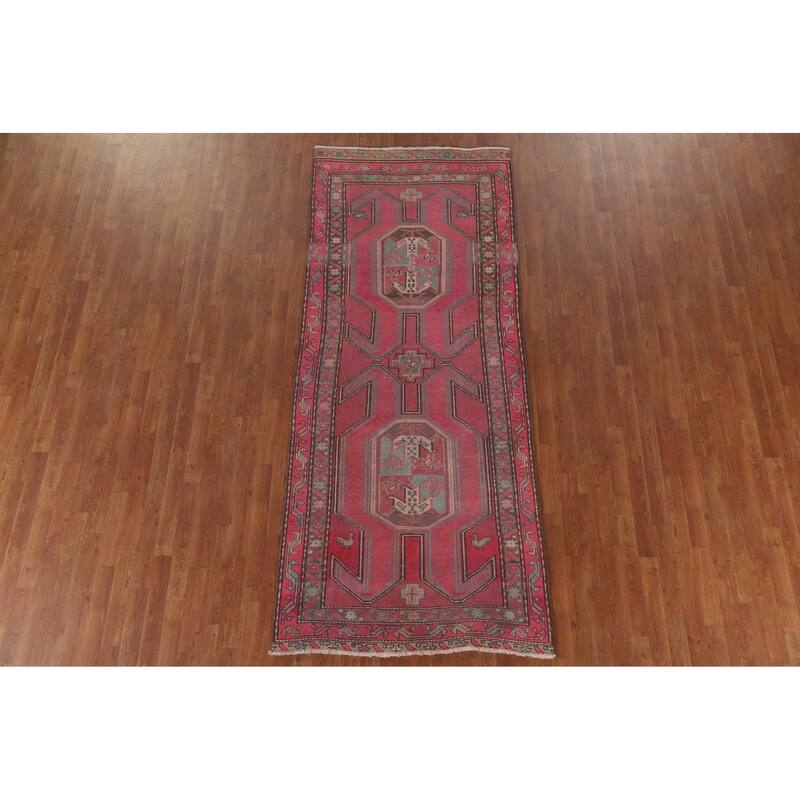 Hand Knotted Oriental 100% Wool Carpet Traditional Tribal Pink Meshkin Runner Rug - 9' 5'' X 3' 9''